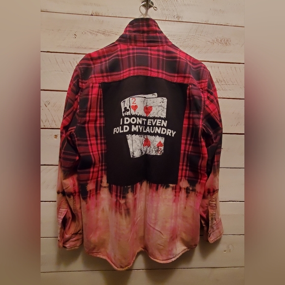 Faded Glory Tops - Upcycled / Repurposed Flannel Red and Black Plaid Shirt